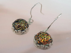 Dainty Dangling Brown Dichroic Earrings, Silver & Glass Jewelry, Gift for Her