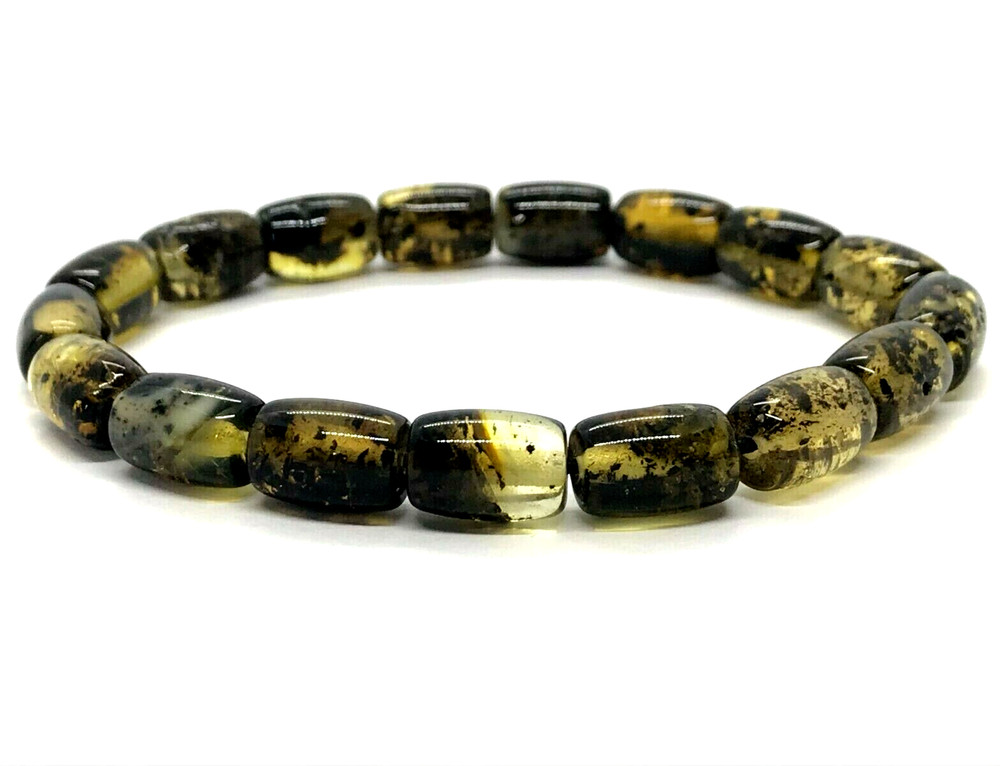 AMBER BRACELET Barrel Beads Gift Natural Baltic Amber Jewelry Elastic 8g 11629