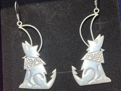 Vintage NAI Sterling Silver .925 Wolf & Scarf Howling at Moon Drop Earrings