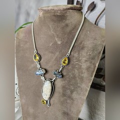 925 Sterling Silver Artisan Gemstone Statement Necklace Petoskey Stone Boho
