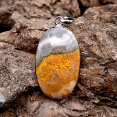 Large Sterling Silver Bumblebee Jasper Pendant 925 Oval Statement Southwestern