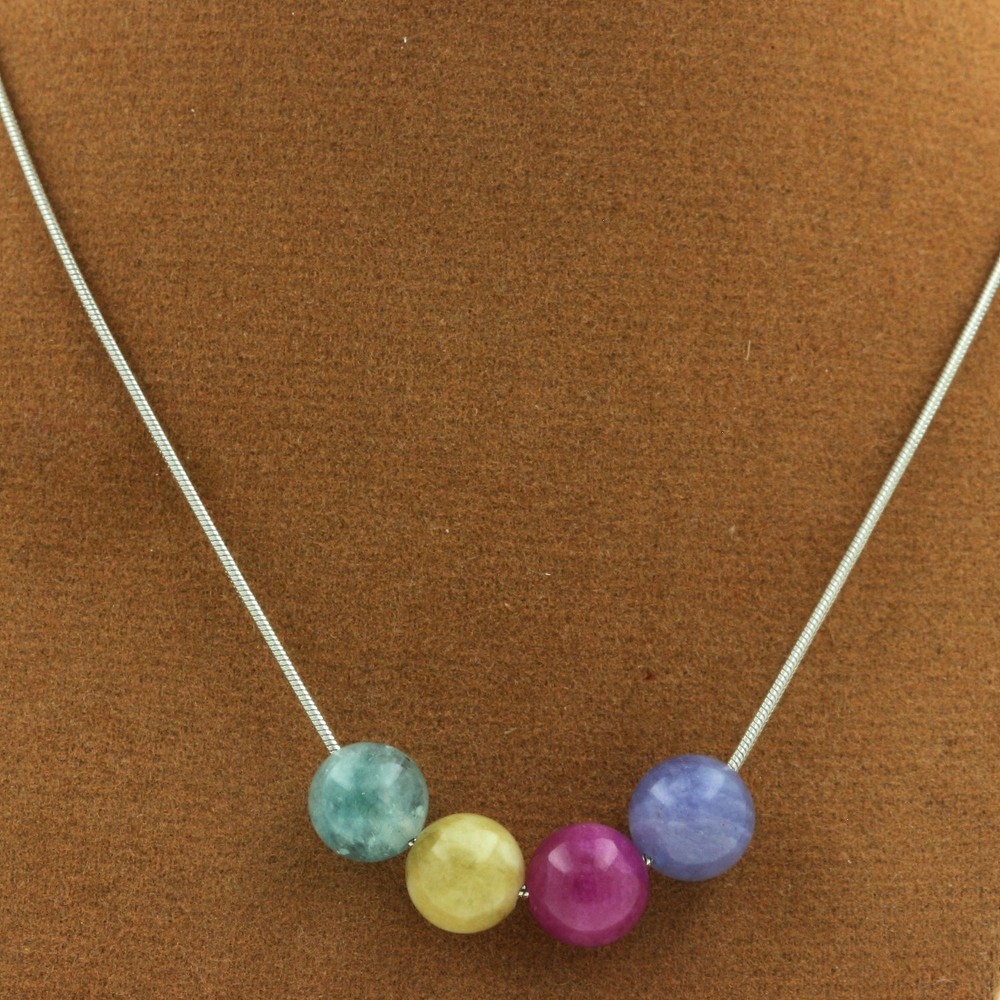stones And Minerals. Necklace 4 Multicolored Tourmaline Beads 8 Mm. Chain In Ac
