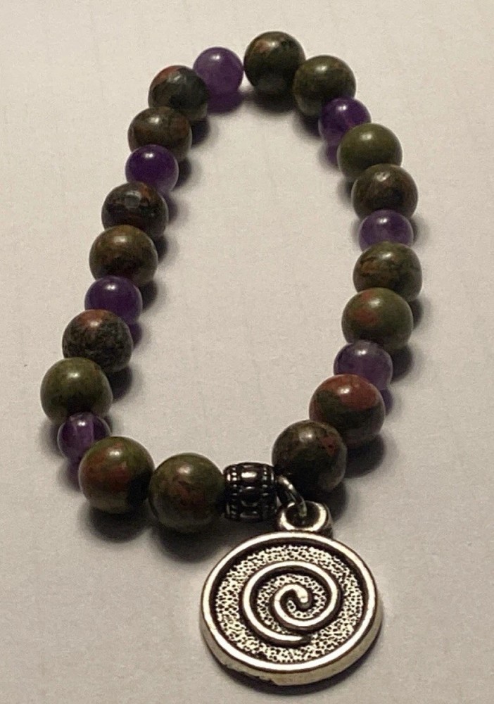 Beaded Gemstones & Amethyst Gem and a a dangled charm and silver bead