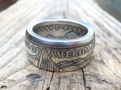 Handmade Morgan Silver Dollar Coin Ring – Mens Silver ring from coin- Sizes 8-14
