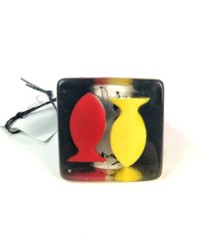 Sobral Sealife Carre Red & Yellow Fish Inclusion Artist Made Ring Size 7.75