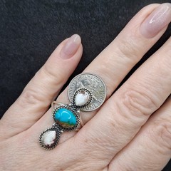 Sonoran Gold Turquoise Wild Horse Ring 3 Stone Sterling Silver SZ 9 Southwestern