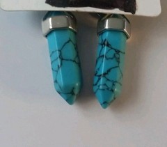 Blue THROAT CHAKRA PENDULUM Earrings new on card 2 inches long Communication +