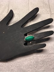 Beautiful Malachite Ring. Set In Rhodium-Plated Mounting. Size 8.25