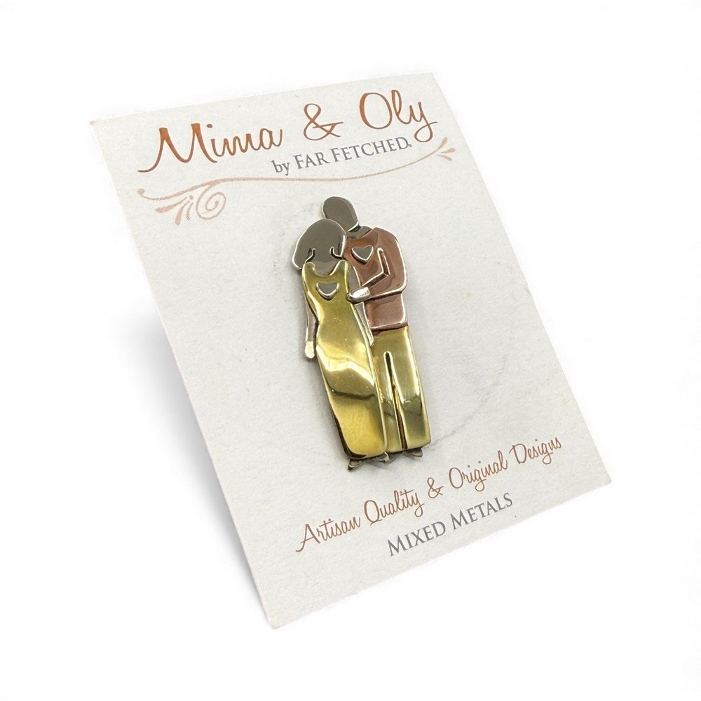 Far Fetched Happy Couple Pin Brooch Newlyweds Mixed Metals Artisan Handmade