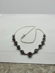 Handmade sterling silver prong set stones red green blue necklace vintage