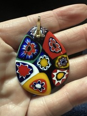 Vintage Millefiore Murano Glass Pendant, 1.75 In By 1.5 Inch. No Chips Or Cracks