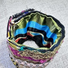 Wide Cuff Bracelet Boho Multicolor Fabric Baroque Embellished Handmade OOAK 6-7