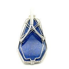Large Sterling Silver 2-7/8″ High Wire Wrapped Freeform Lapis Pendant 22 Grams