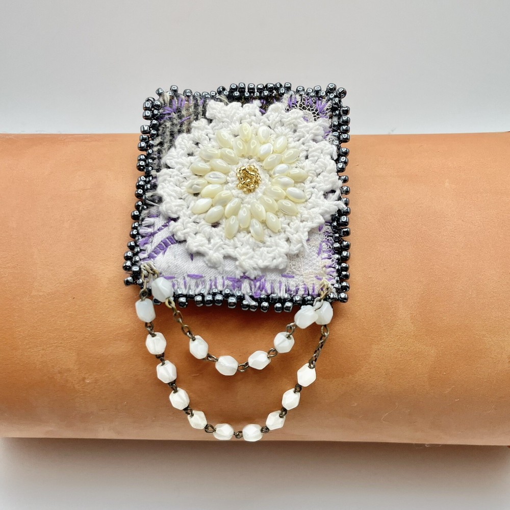 Handmade Upcycled Mixed Media Flower Brooch