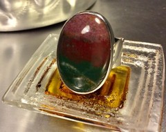 Genuine 925 Sterling Silver Large Natural Bloodstone Adjustable Ring Size 9/S