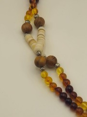 Handmade Amber Beaded Necklace with Shell, Sandalwood and Yellow Turquoise