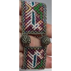 Handmade Vtg Deer Cold Beaded Cuff Bracelet Tapestry Animal Boho 1″ Wide Woven