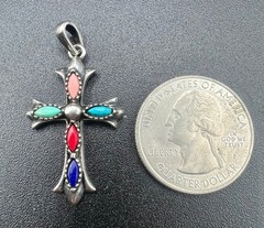 AHM 925 Sterling Silver Multi Faux Gemstone Cross Pendant 3.9g