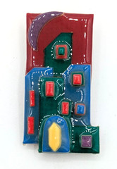 Vintage Lucinda House Pin Colorful Abstract Houses Brooch Signed Art Wear
