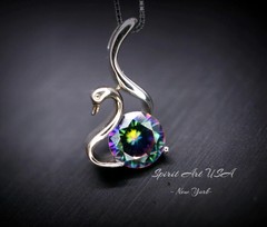 Mystic Topaz Swan Necklace – 18Kgp @ Sterling Silver – Rainbow Mystic Topaz
