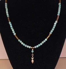 Blue-Green Amazonite and Copper Beaded Necklace with Goddess Pendant