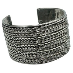 Cuff Bracelet Wide Silver Tone 7.25″ Handmade Artisan Heavy Vintage 1970s BOHO