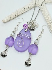 Sea Glass Jewelry Set Cultured Lavender Necklace & Earrings