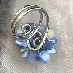 Hawaiian Jewelry Design Blue & Silver 3-piece Bracelet Cluster Ring Earring Set