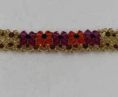 3D Beaded Flower Bracelet Sterling Silver Clasp, Purple Red Brown Beads 7.5 Inch