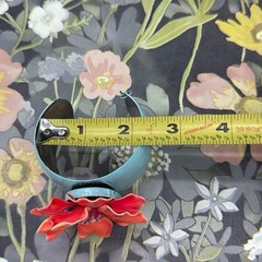Adorned Crown Jewelry assemblage enamel salmon flower on teal cuff bracelet