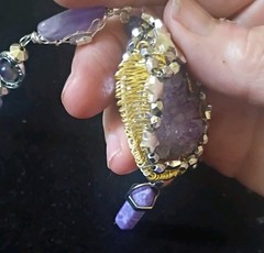 Amethyst Druzy Wire Wrapped Stars Accent StatemenNecklace With Matching Earrings