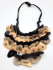 Artisan Tagua Nut Statement Necklace Cascading Black Cream Grey Vegetable Ivory