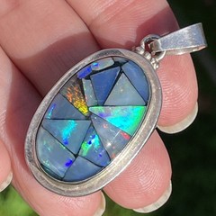 Australian Black Opal Triplet Mosaic Pendant in 925. LARGE *VIDEO*