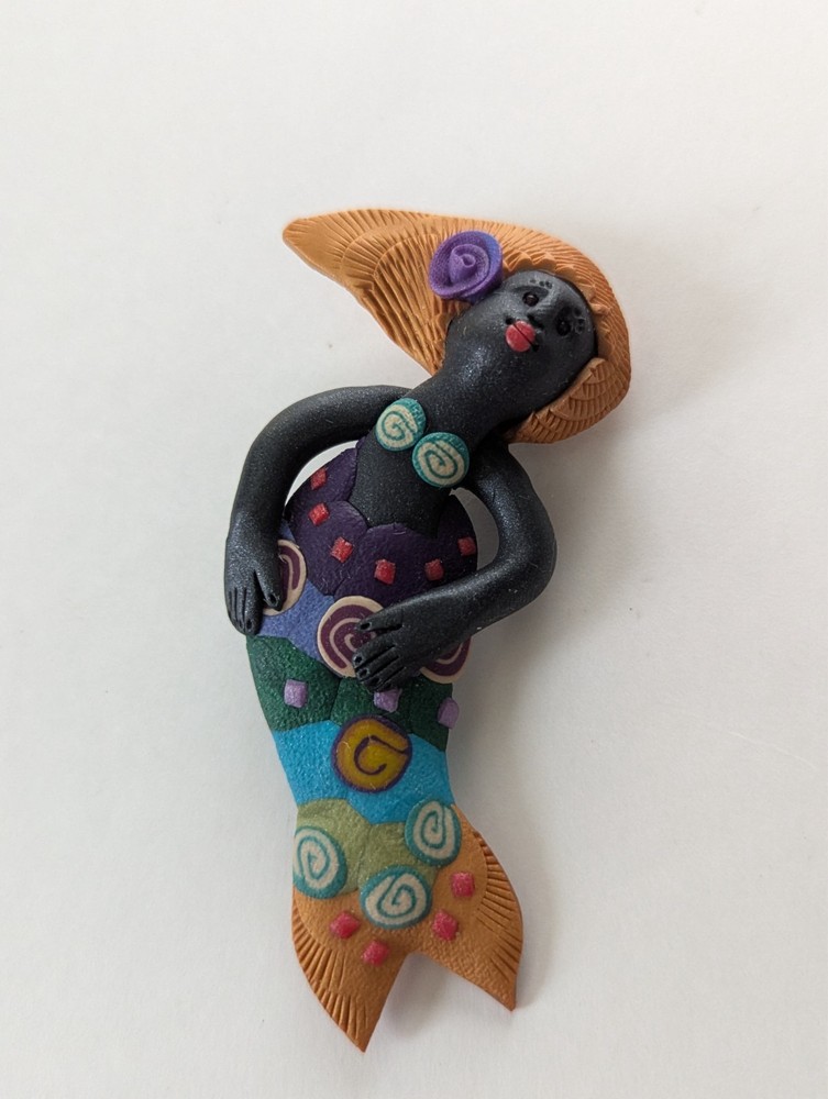 Vintage Jewelry Susan Hyde Mermaid Clay Pin Brooch Art Artist Signed