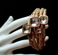 Designer Follie Follie Bracelet Faceted Rhinestone Leather Rose Gold Beads