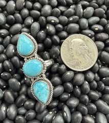 Sterling Silver Native American SW Genuine White Water Turquoise 3 Stone Ring