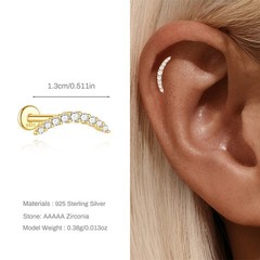 Gold Nap Earrings 925 Sterling Silver Flat Back Conch Tragus Piercing Earrings