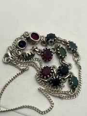 Handmade sterling silver prong set stones red green blue necklace vintage