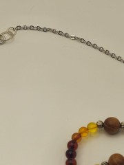 Handmade Amber Beaded Necklace with Shell, Sandalwood and Yellow Turquoise