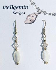 Go With Anything! Handcrafted White Shell, Crystal and Gold Accent Earrings