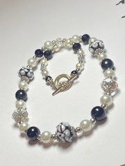 Artisan Ooak Art Deco Lampwork Glass Jewelry Black & White Necklace #8 Classic