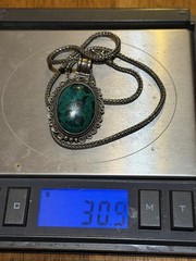 Vintage 950 Silver Chrysocolla Green Stone Pendant Necklace 20.5” Estate Jewelry