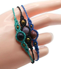 Handmade Macramé Bracelet with Natural Onyx and Brown Stone – Spiritual Amulet