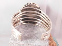 Handmade Carved Floral Amethyst Three-stone 8″ Cuff Bracelet Sterling Silver