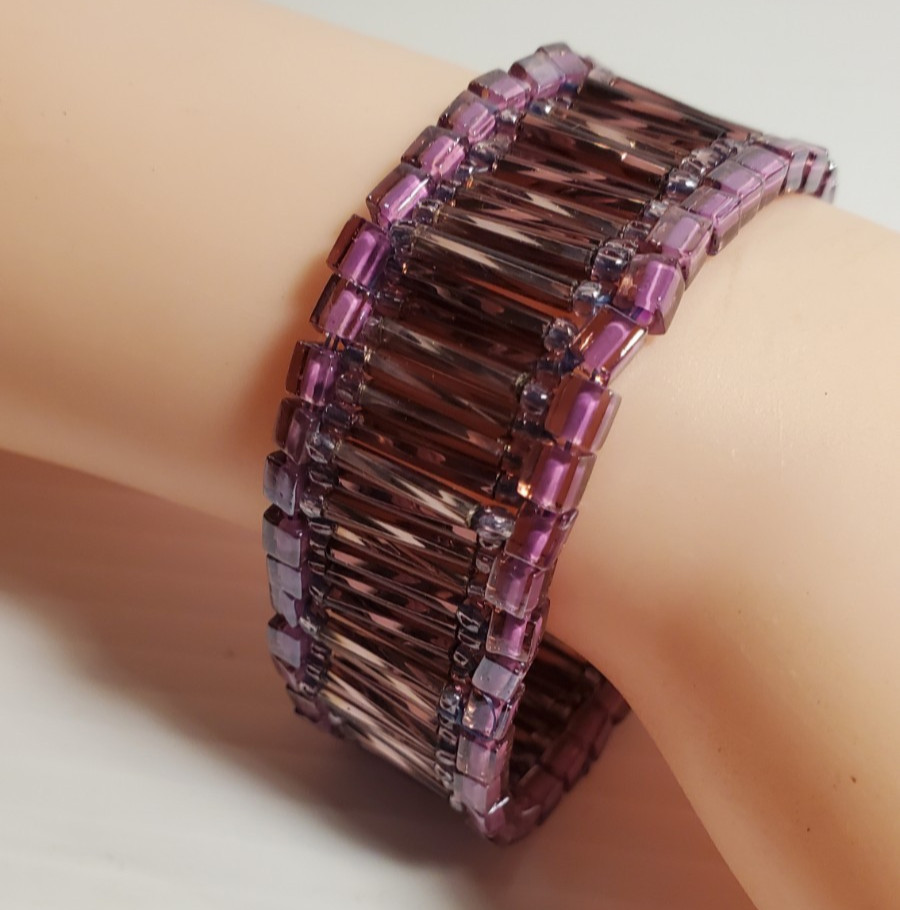 Handcrafted United States Purple Art Glass Wide Bead Filigree Clasp 7″ Bracelet