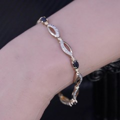 7.25”, vermeil yellow gold sterling silver 925 tennis bracelet sapphire diamond
