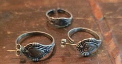 Vintage Sterling Silver Avon Treasured Heart Spoon Handle Hoop Earrings And Ring