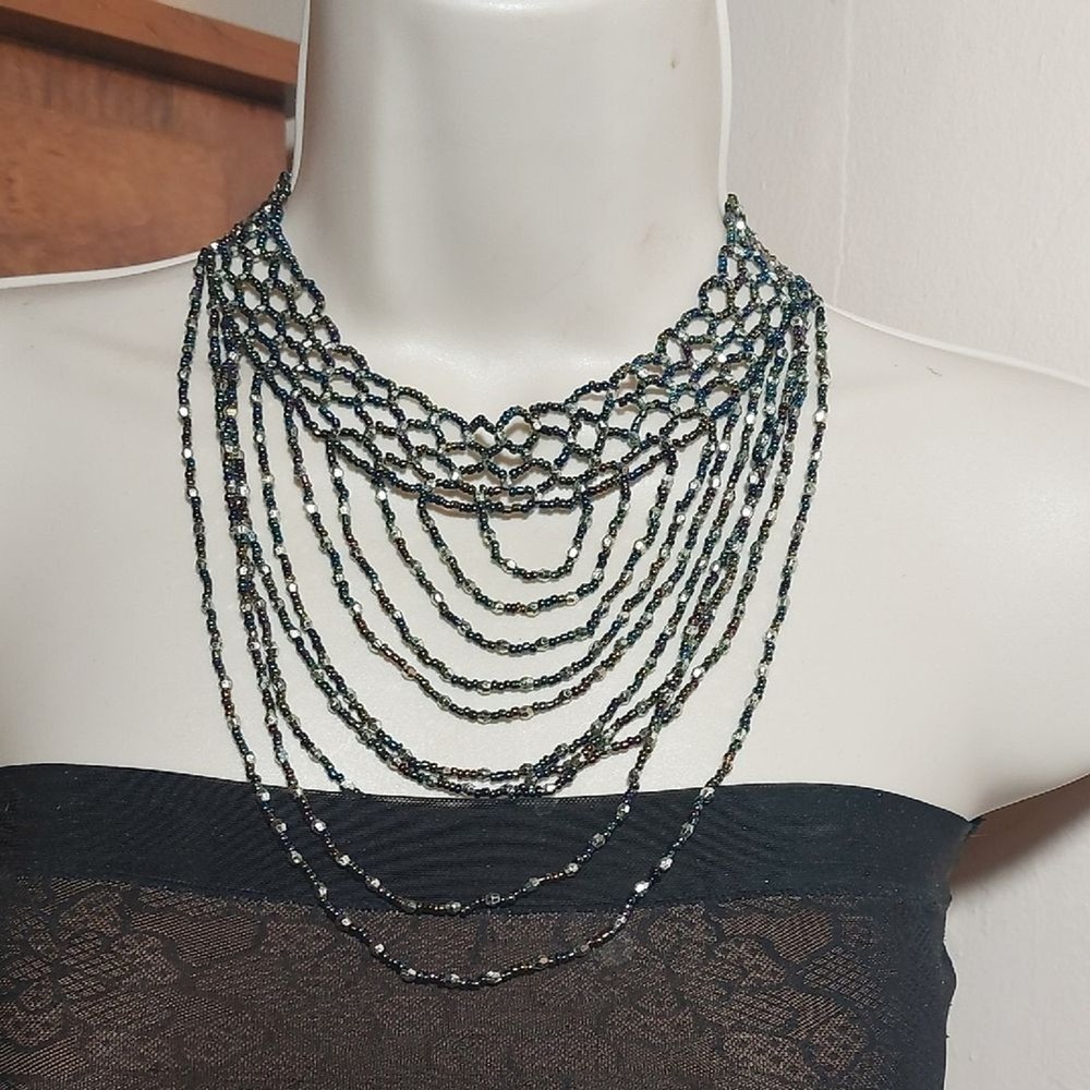 Artisan Multi Loops Seed Bead Bib Choker Statement Necklace