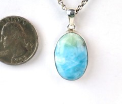 Deep Blue Larimar 925 Sterling Silver Oval Pendant 35mm
