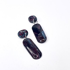 Earrings: 2.25in Handmade Multicolor Polymer Clay Oblong Stud/Dangle